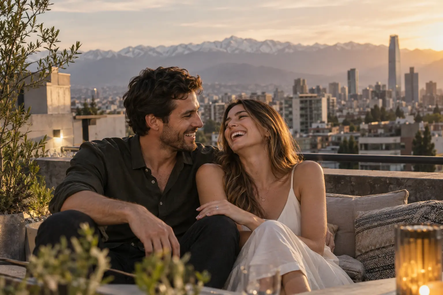 Sesión de pareja en una terraza de Santiago